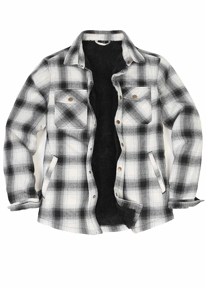 Men's Matching Family Snap Front Shacket in black and white plaid, perfect for holiday gatherings and family photos.