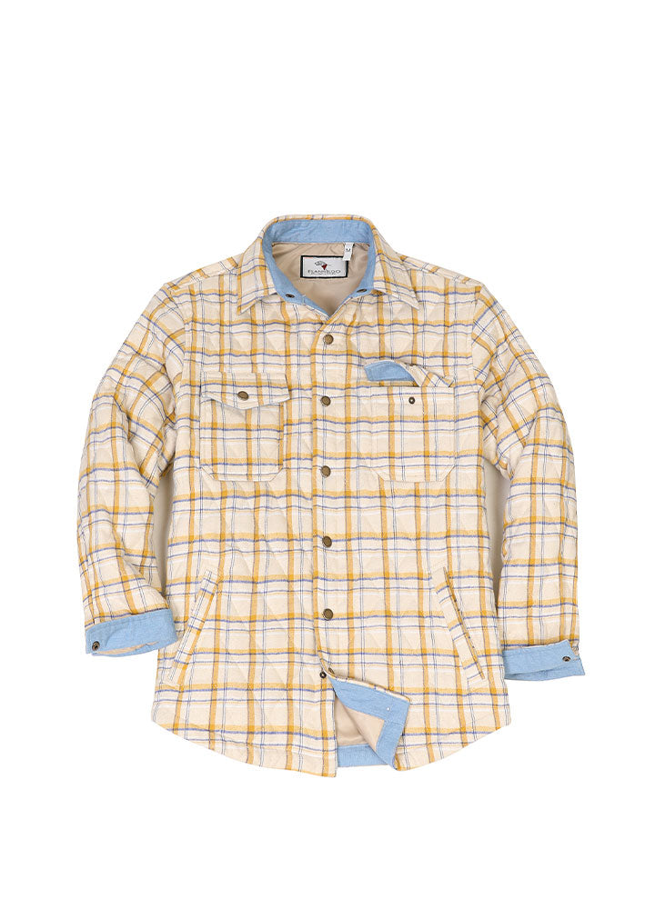 Men's quilt lined plaid jacket with snap button design, showcasing a stylish and warm outerwear option for men.