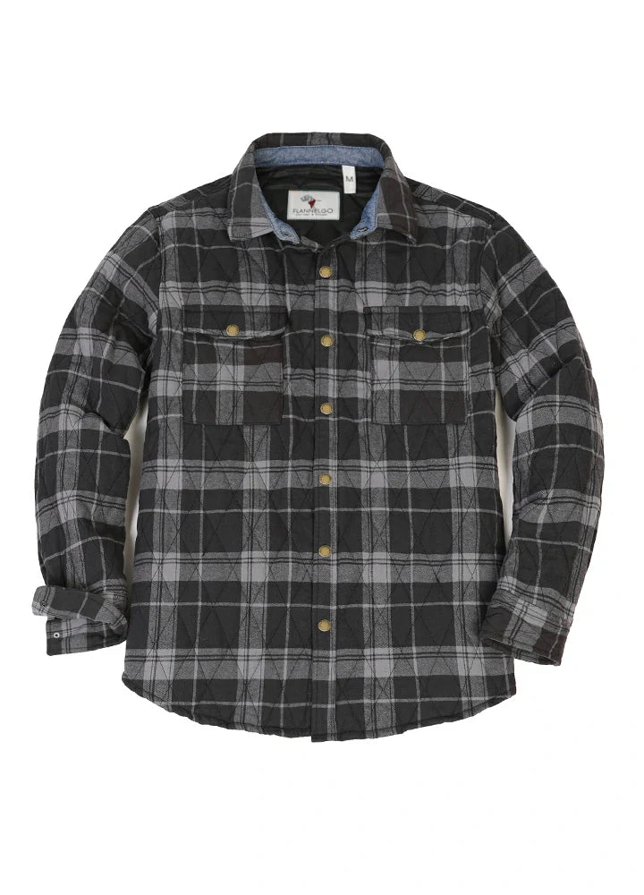 Men's quilt lined plaid jacket with snap button design, showcasing a stylish and warm outerwear option for men.