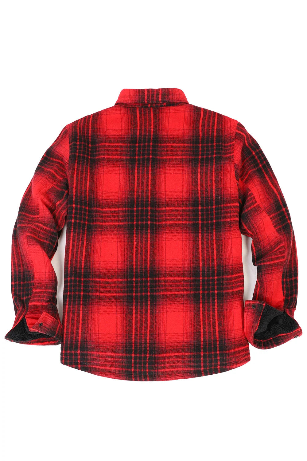 Men's Sherpa Lined Thick Flannel Shirt Jacket in plaid pattern, featuring snap buttons and utility pockets, perfect for winter wear.