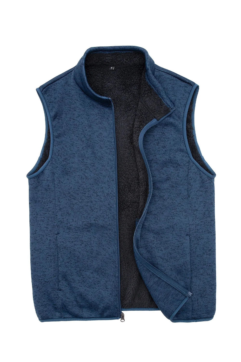 Men's sweater fleece vest with sherpa lining, full-zip closure, and stand-up collar, perfect for winter wear.