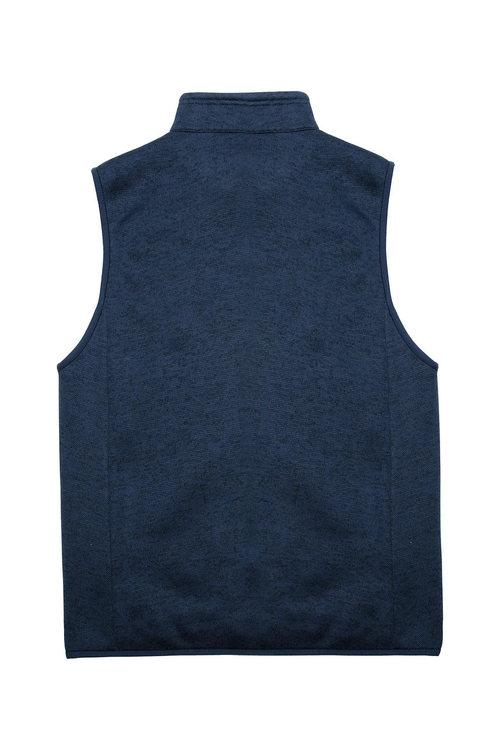 Men's sweater fleece vest with sherpa lining, full-zip closure, and stand-up collar, perfect for winter wear.