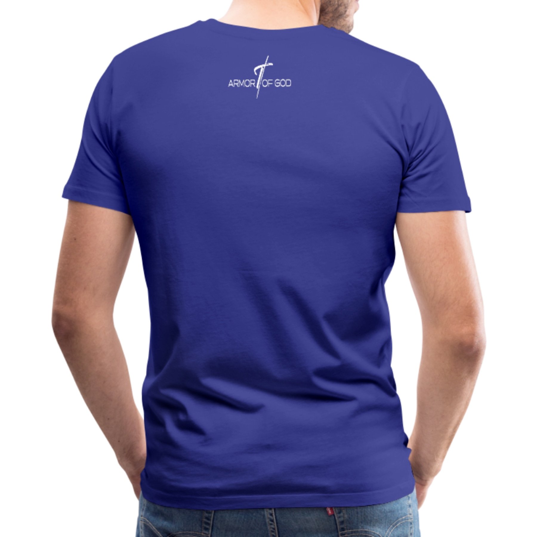 Men's T-shirt featuring Armor of God graphic design, made from soft pre-shrunk cotton with reinforced seams.