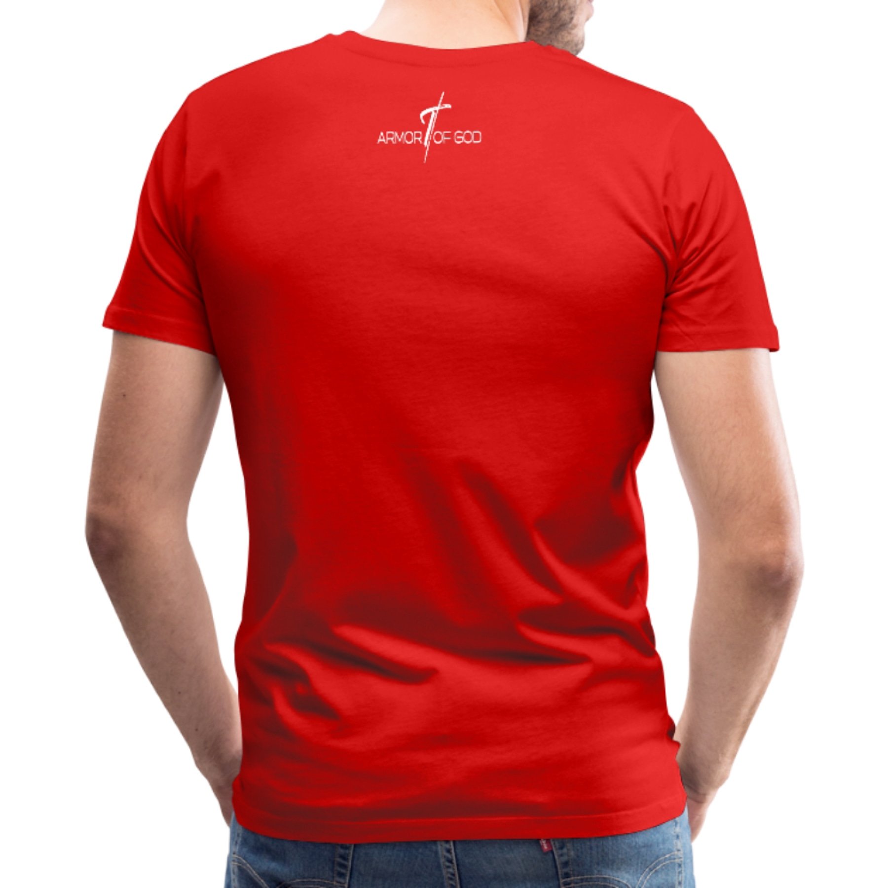 Men's T-shirt featuring Armor of God graphic design, made from soft pre-shrunk cotton with reinforced seams.