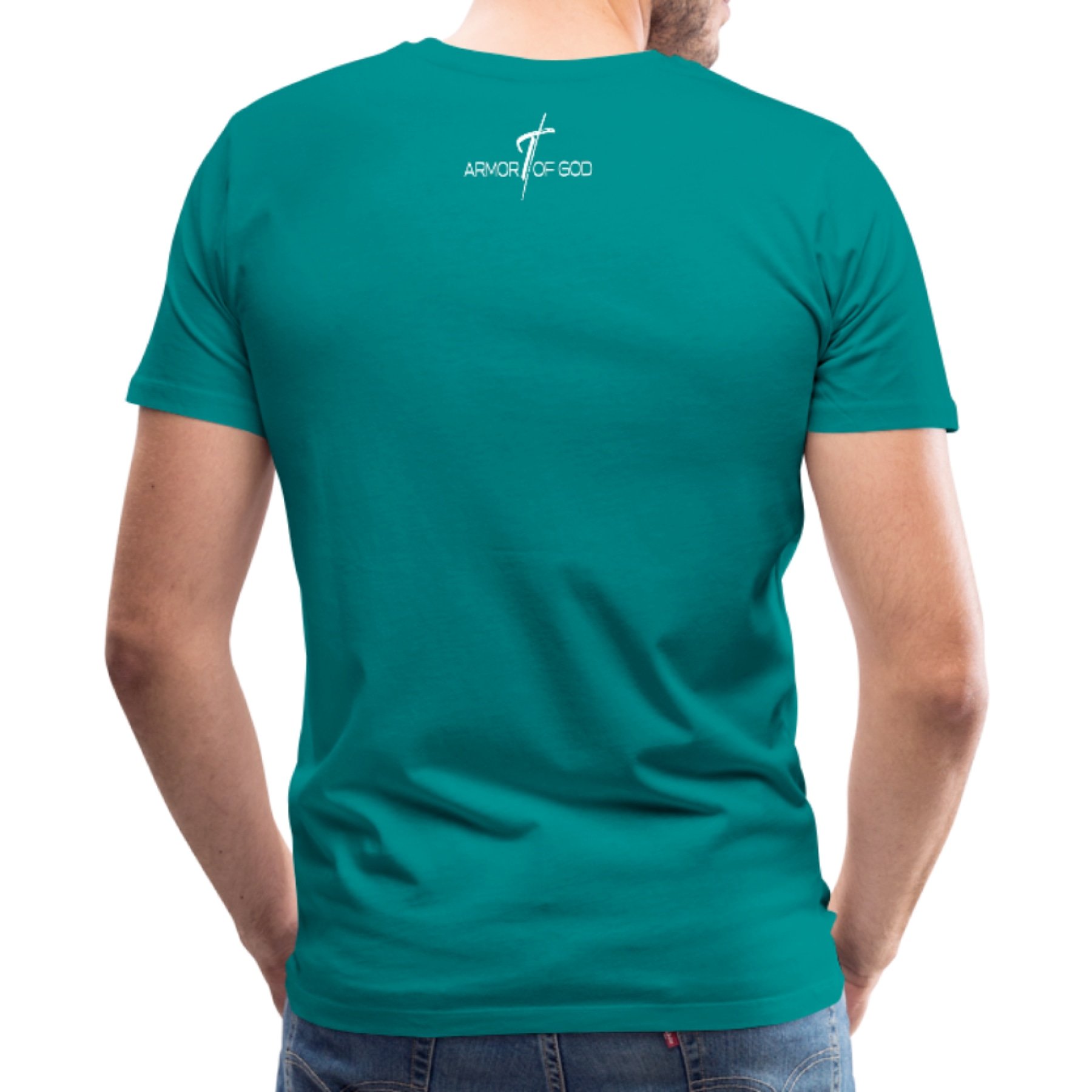 Men's T-shirt featuring Armor of God graphic design, made from soft pre-shrunk cotton with reinforced seams.