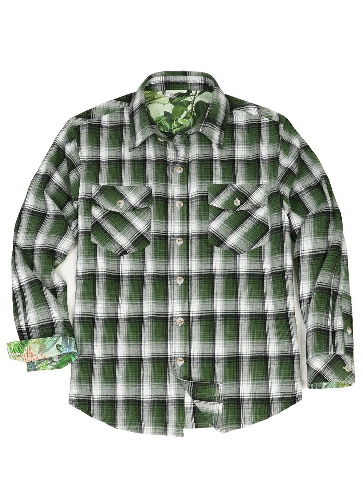 Men's Wildlife Adventure Flannel Plaid Shirt featuring hidden wildlife motifs and classic plaid design.