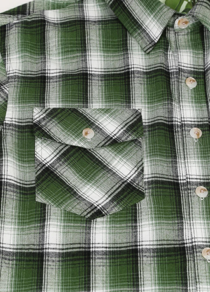 Men's Wildlife Adventure Flannel Plaid Shirt featuring hidden wildlife motifs and classic plaid design.