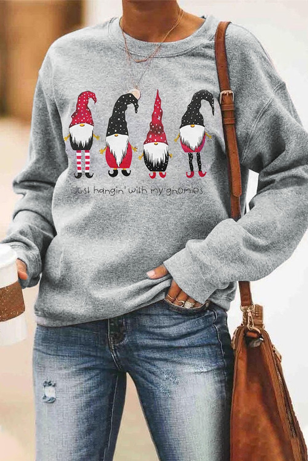 Merry Christmas Letters Print Pullover Sweatshirt featuring oversized fit, crew neck, and festive print, perfect for holiday wear.