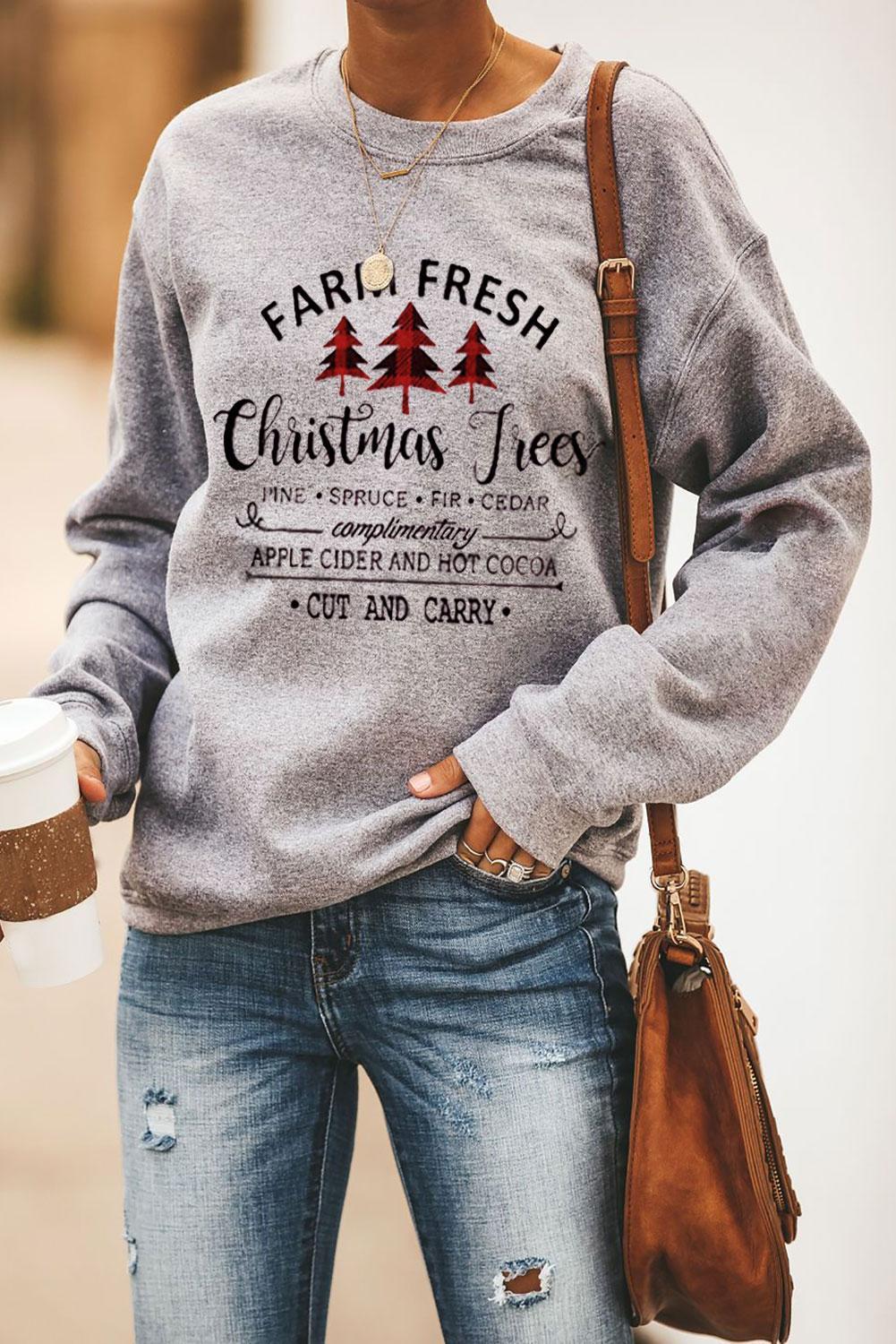 Merry Christmas Letters Print Pullover Sweatshirt featuring oversized fit, crew neck, and festive print, perfect for holiday wear.