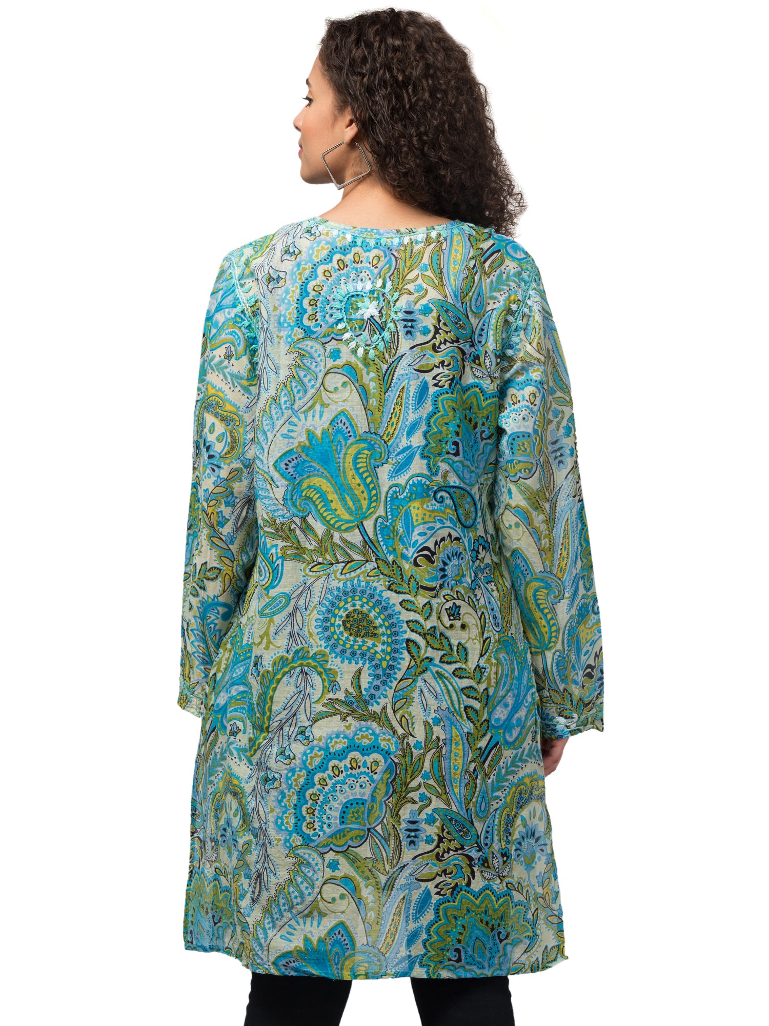 Mia Magic Blue Tunic Top featuring vibrant blue color and intricate hand-embroidered detailing, showcasing traditional Indian craftsmanship.