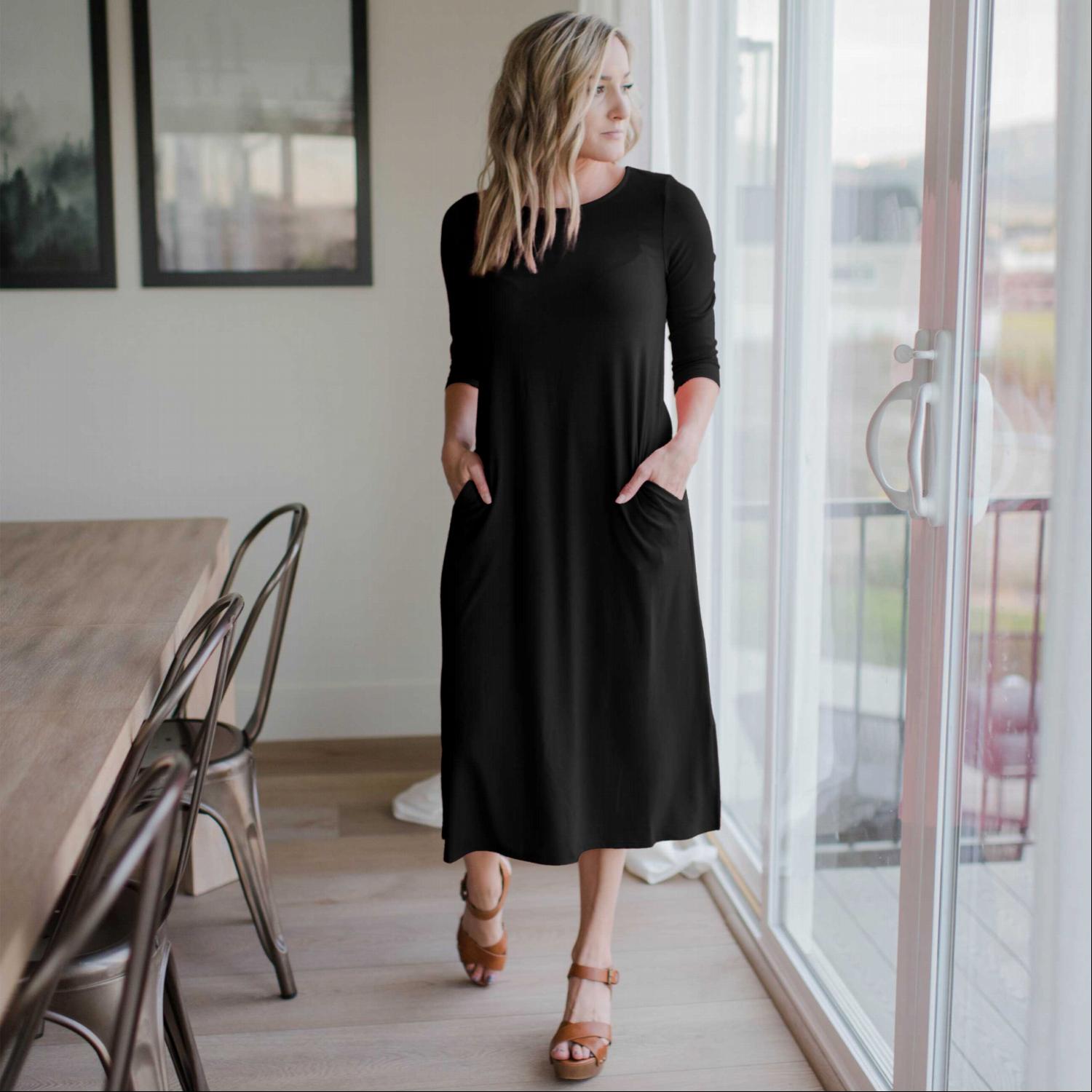 Mid Length Boxy Dress in elegant design with side pockets, perfect for various occasions.