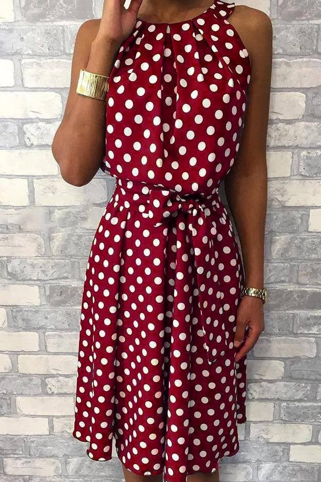 Red polka dot dress.