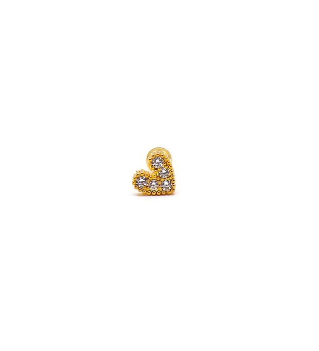 Mini elegant heart-shaped earring in gold color with rhinestones, showcasing its delicate design and craftsmanship.