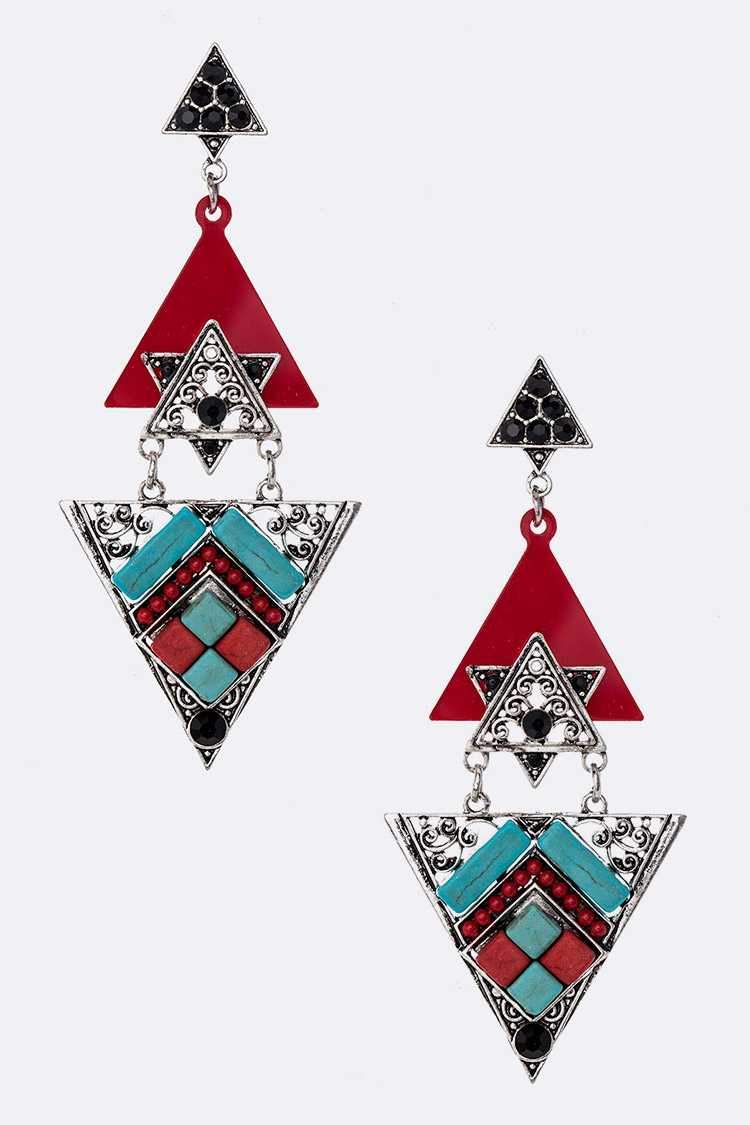 Elegant Mix Stone Triangle Drop Earrings featuring a faceted cut design, perfect for adding sparkle to any outfit.