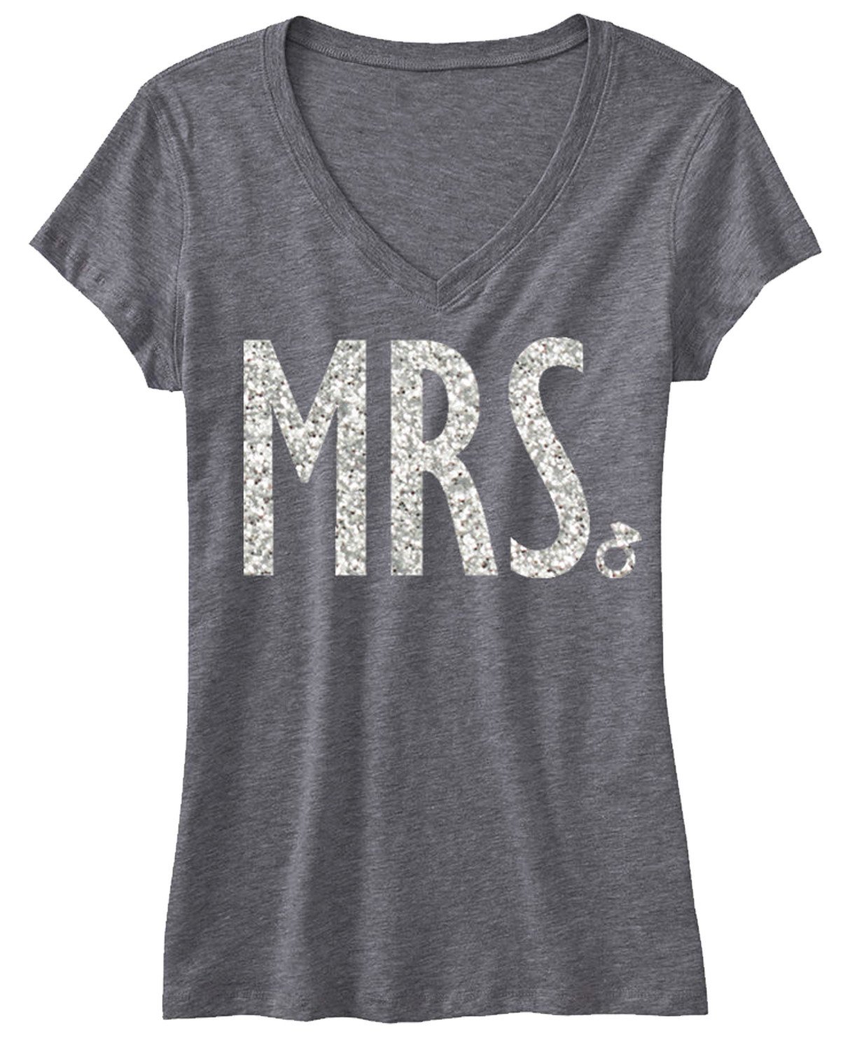 Gray V-neck MRS Shirt with glitter print, perfect for brides-to-be, showcasing a stylish and comfortable design.