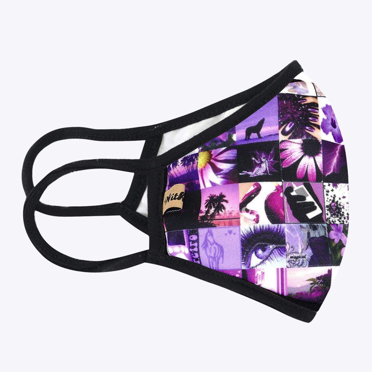 Multi Purpler 3-Layered Face Cover featuring a unique print design, made with polyester and cotton for comfort and protection.