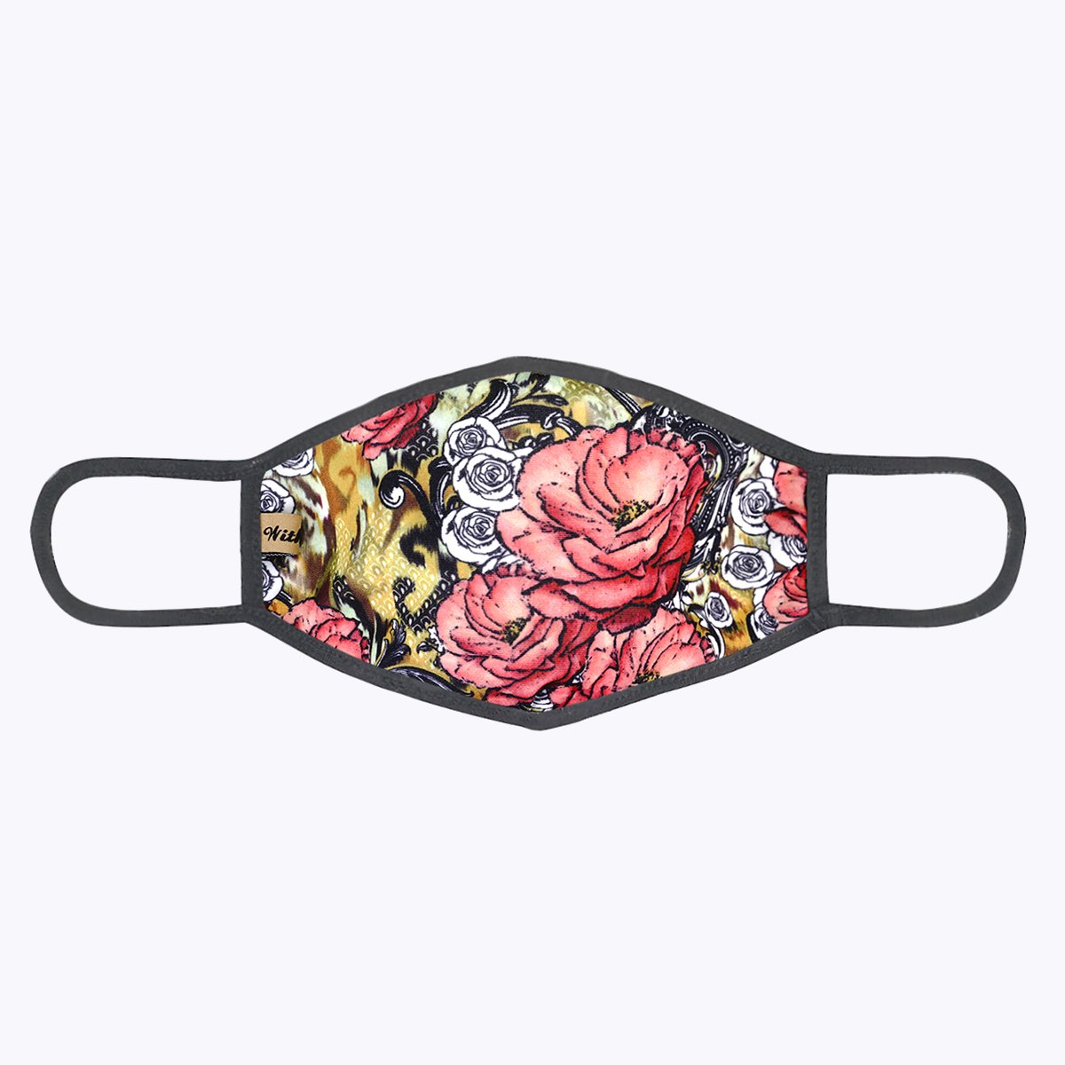 Multi Red Flower 3-Layered Face Cover featuring a vibrant floral design, made from polyester and cotton, suitable for unisex wear.