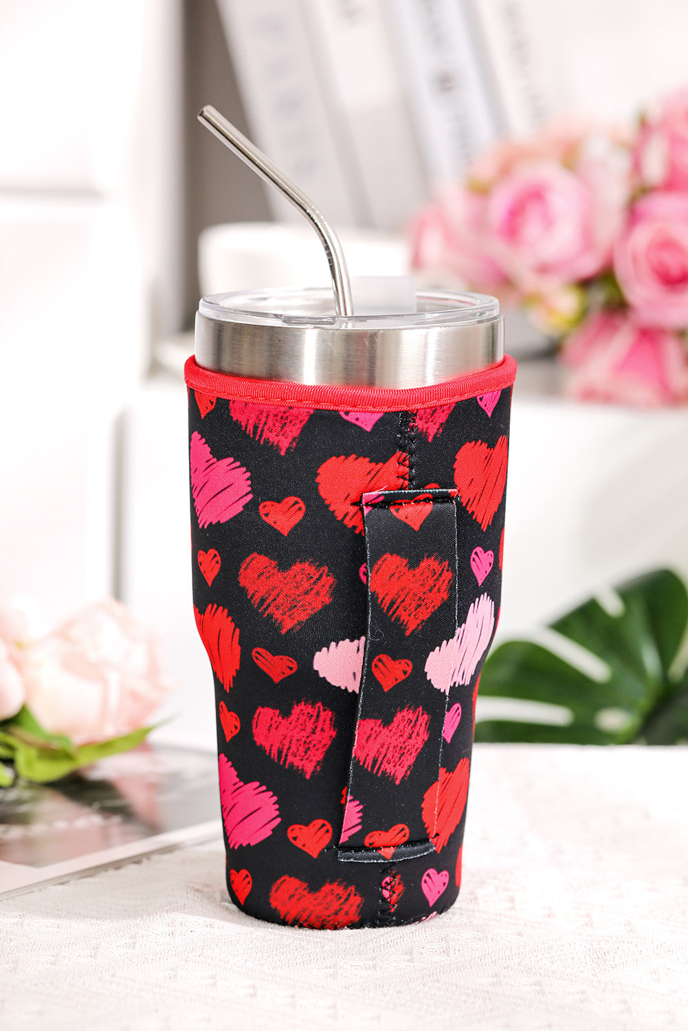 Multicolor Valentines Heart Graffiti Print Cup Cover designed for 30-ounce cups, featuring vibrant heart designs in a graffiti style.