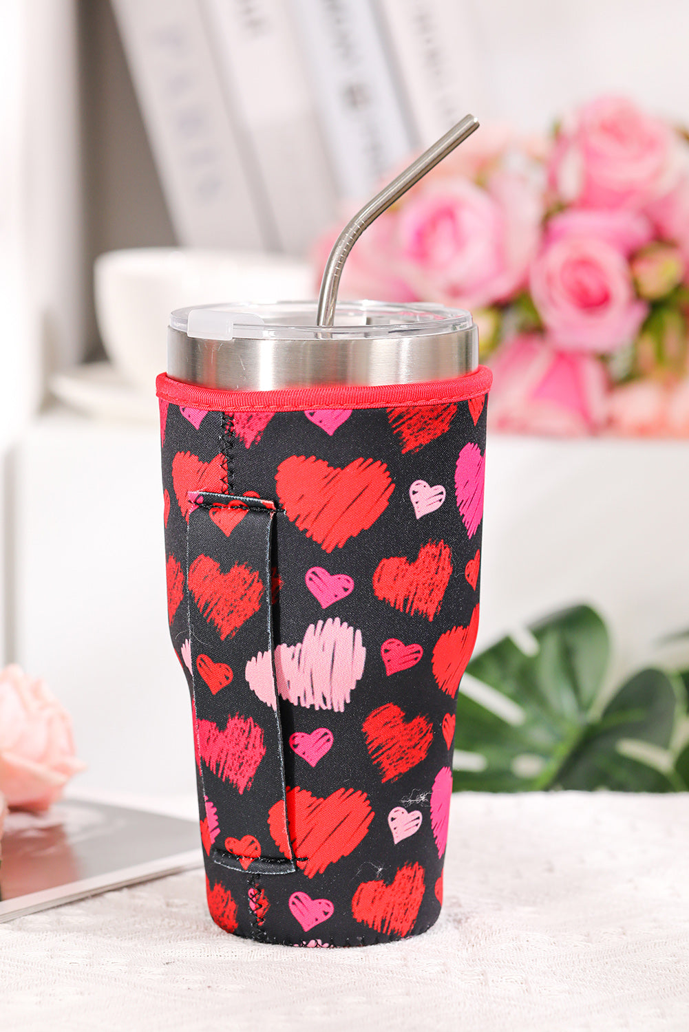 Multicolor Valentines Heart Graffiti Print Cup Cover designed for 30-ounce cups, featuring vibrant heart designs in a graffiti style.