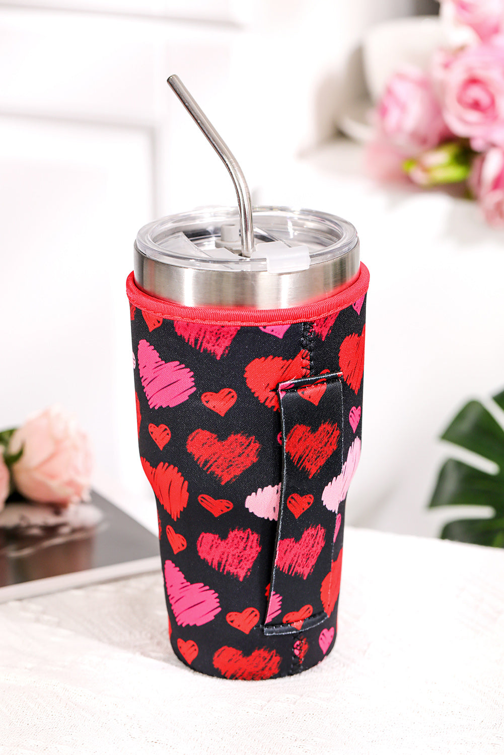 Multicolor Valentines Heart Graffiti Print Cup Cover designed for 30-ounce cups, featuring vibrant heart designs in a graffiti style.