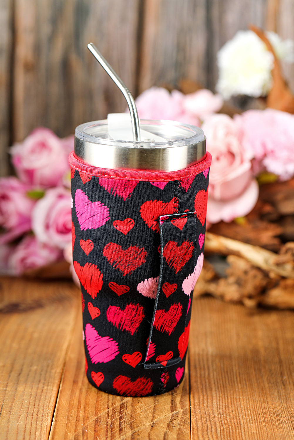 Multicolor Valentines Heart Graffiti Print Cup Cover designed for 30-ounce cups, featuring vibrant heart designs in a graffiti style.