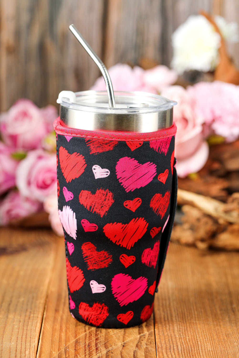 Multicolor Valentines Heart Graffiti Print Cup Cover designed for 30-ounce cups, featuring vibrant heart designs in a graffiti style.