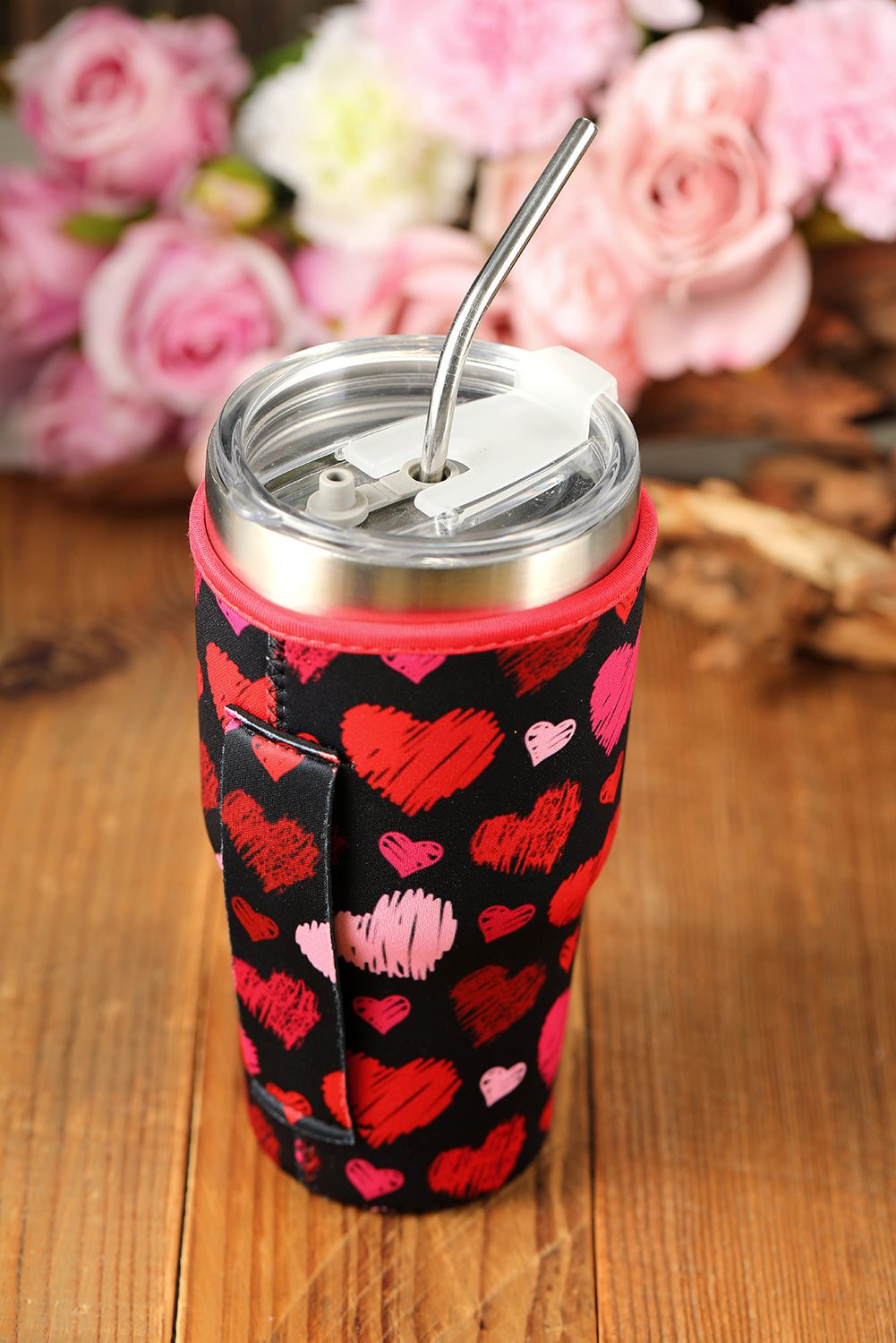 Multicolor Valentines Heart Graffiti Print Cup Cover designed for 30-ounce cups, featuring vibrant heart designs in a graffiti style.