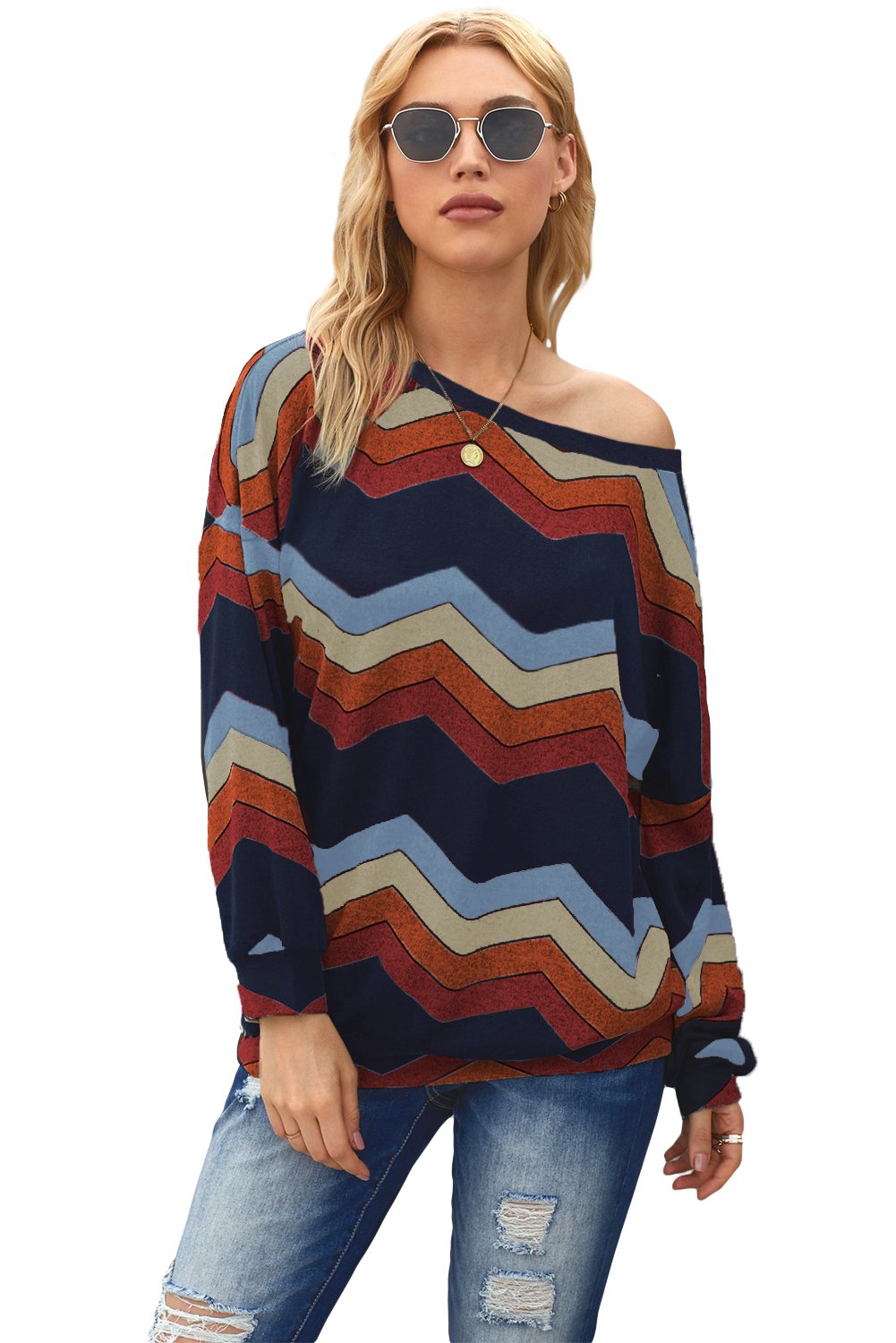 Multicolor Wave Stripes Sweatshirt featuring vibrant colors and a stylish design, perfect for autumn and winter wear.