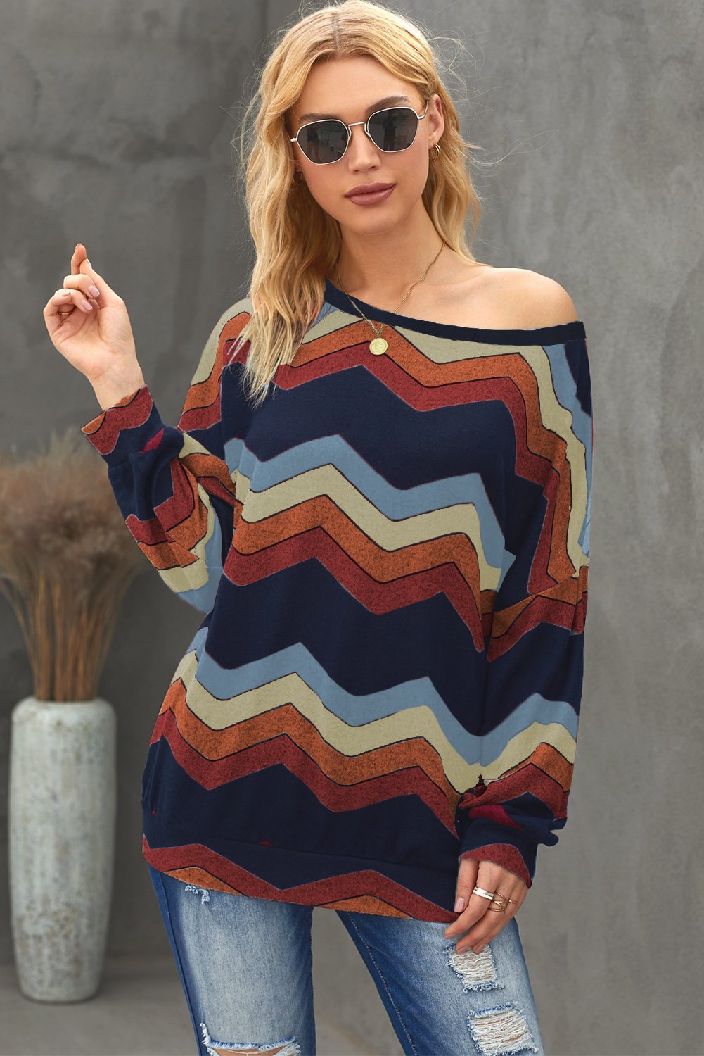 Multicolor Wave Stripes Sweatshirt featuring vibrant colors and a stylish design, perfect for autumn and winter wear.