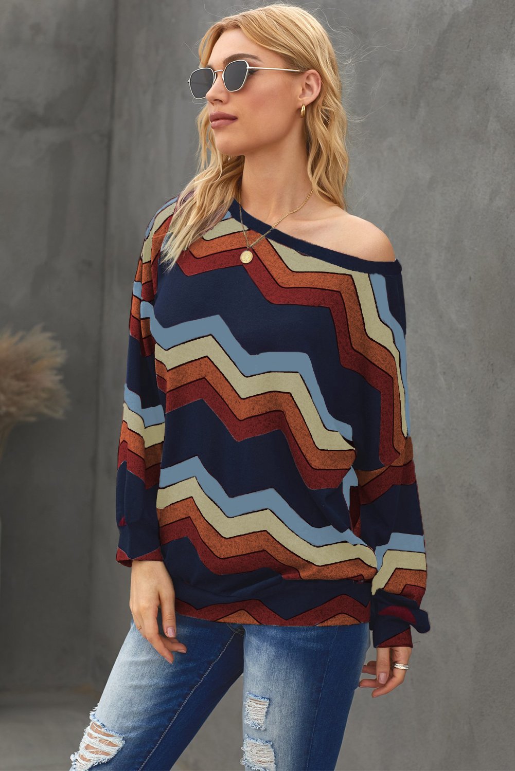 Multicolor Wave Stripes Sweatshirt featuring vibrant colors and a stylish design, perfect for autumn and winter wear.