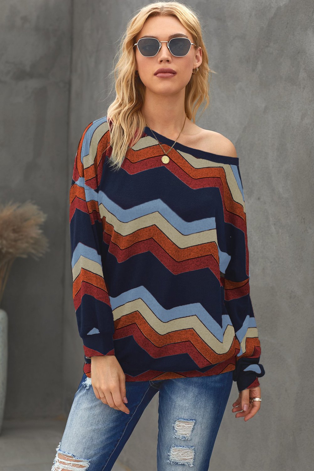 Multicolor Wave Stripes Sweatshirt featuring vibrant colors and a stylish design, perfect for autumn and winter wear.