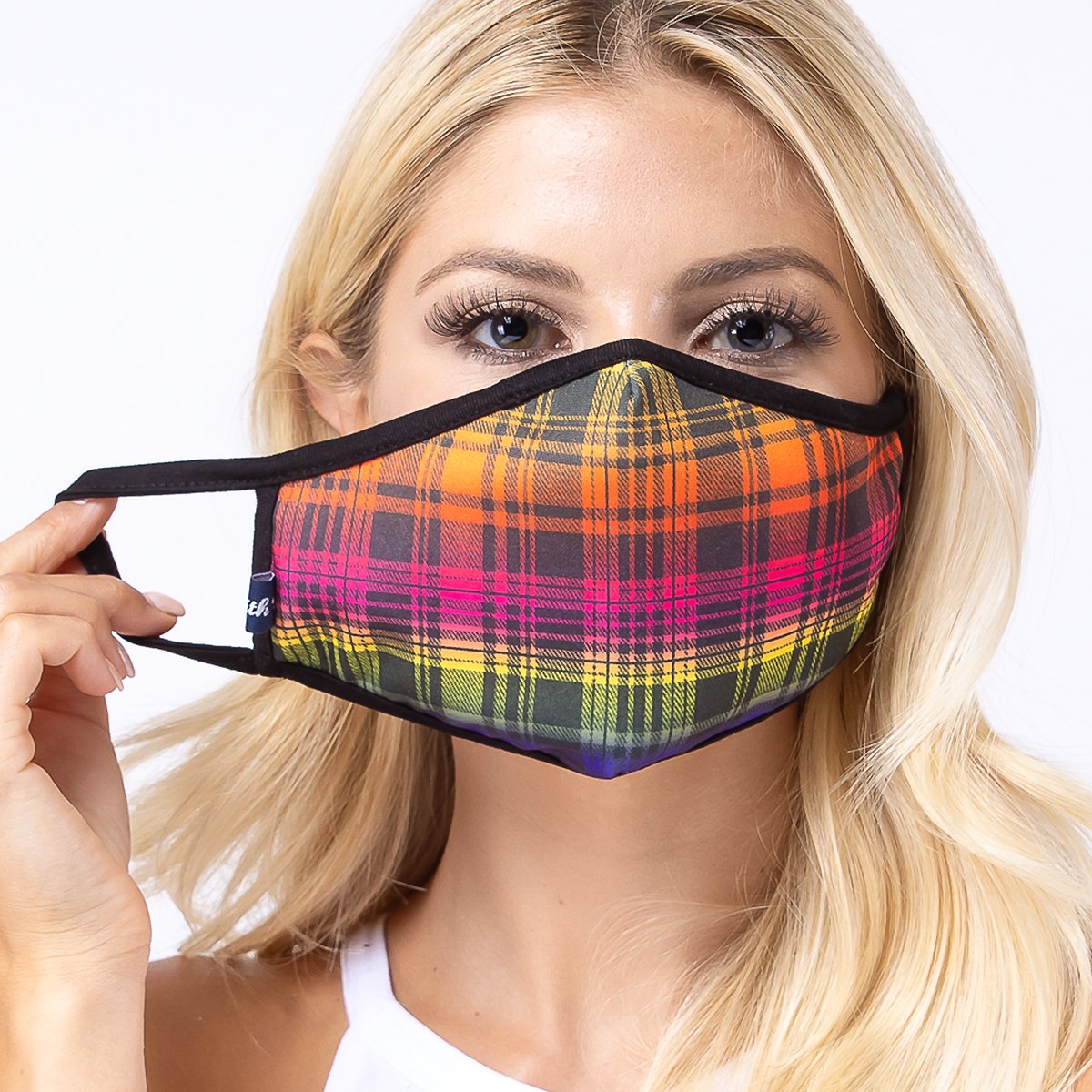 Multi-colors Checker 3-Layered Face Cover featuring a unique checker pattern, made from polyester and cotton, suitable for unisex wear.