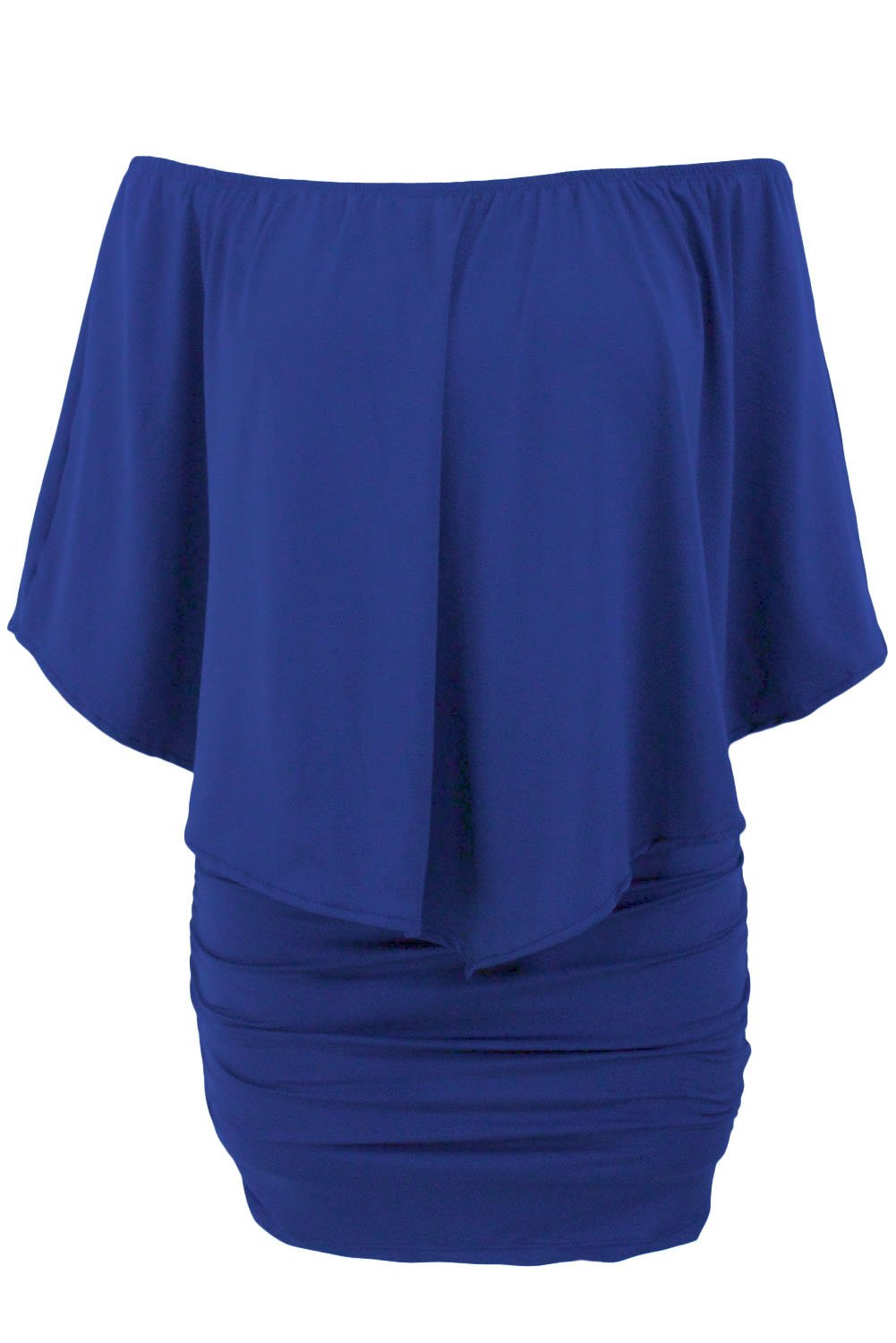 A stylish blue flounce mini dress featuring ruffle layers and an elastic neckline for versatile dressing options, perfect for clubbing and autumn outings.