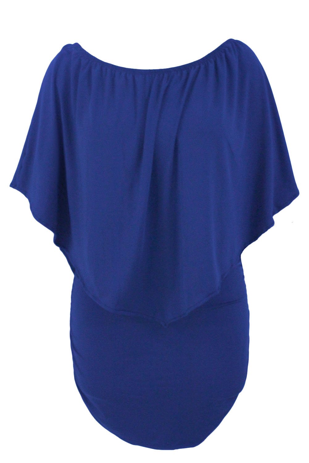 A stylish blue flounce mini dress featuring ruffle layers and an elastic neckline for versatile dressing options, perfect for clubbing and autumn outings.