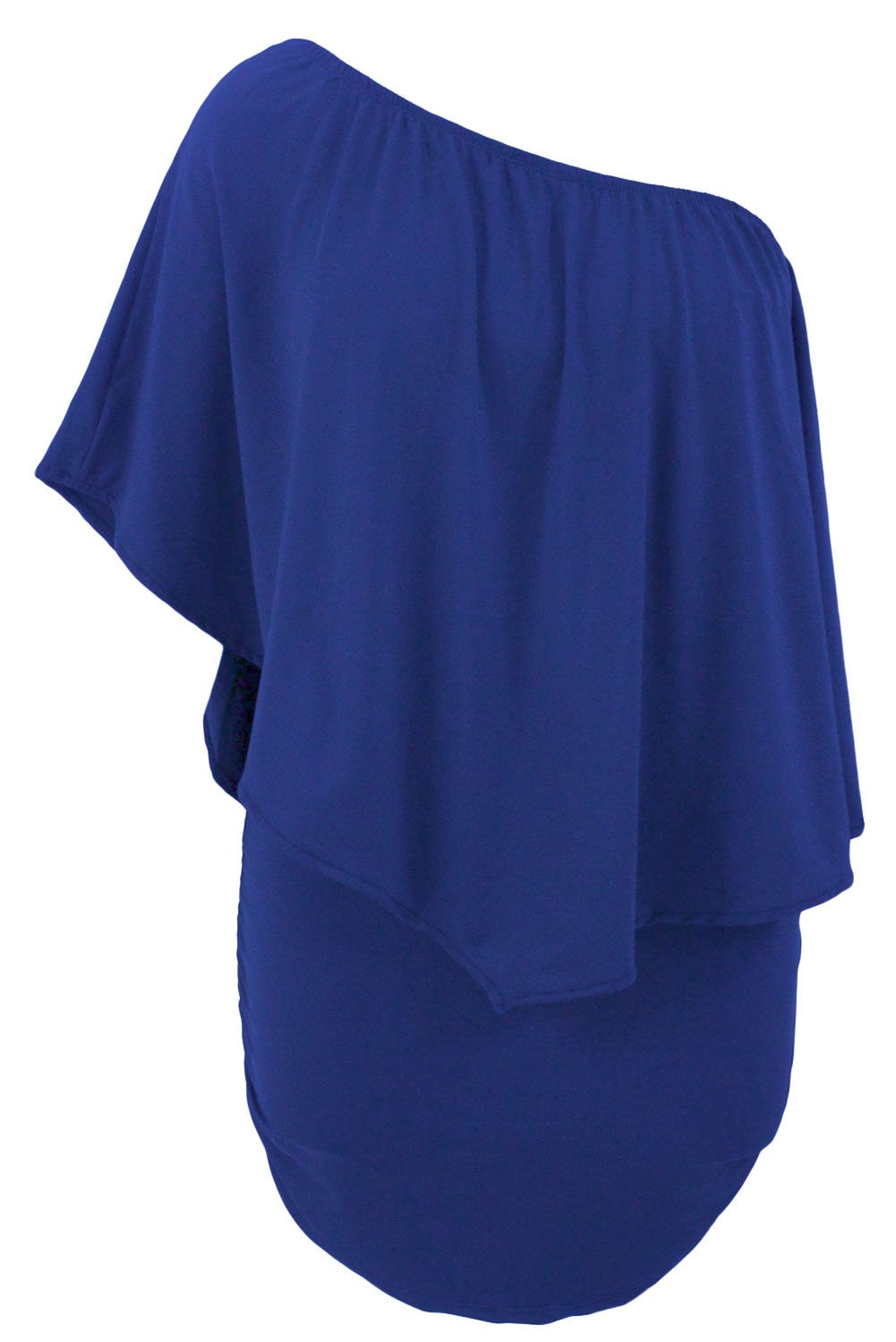 A stylish blue flounce mini dress featuring ruffle layers and an elastic neckline for versatile dressing options, perfect for clubbing and autumn outings.