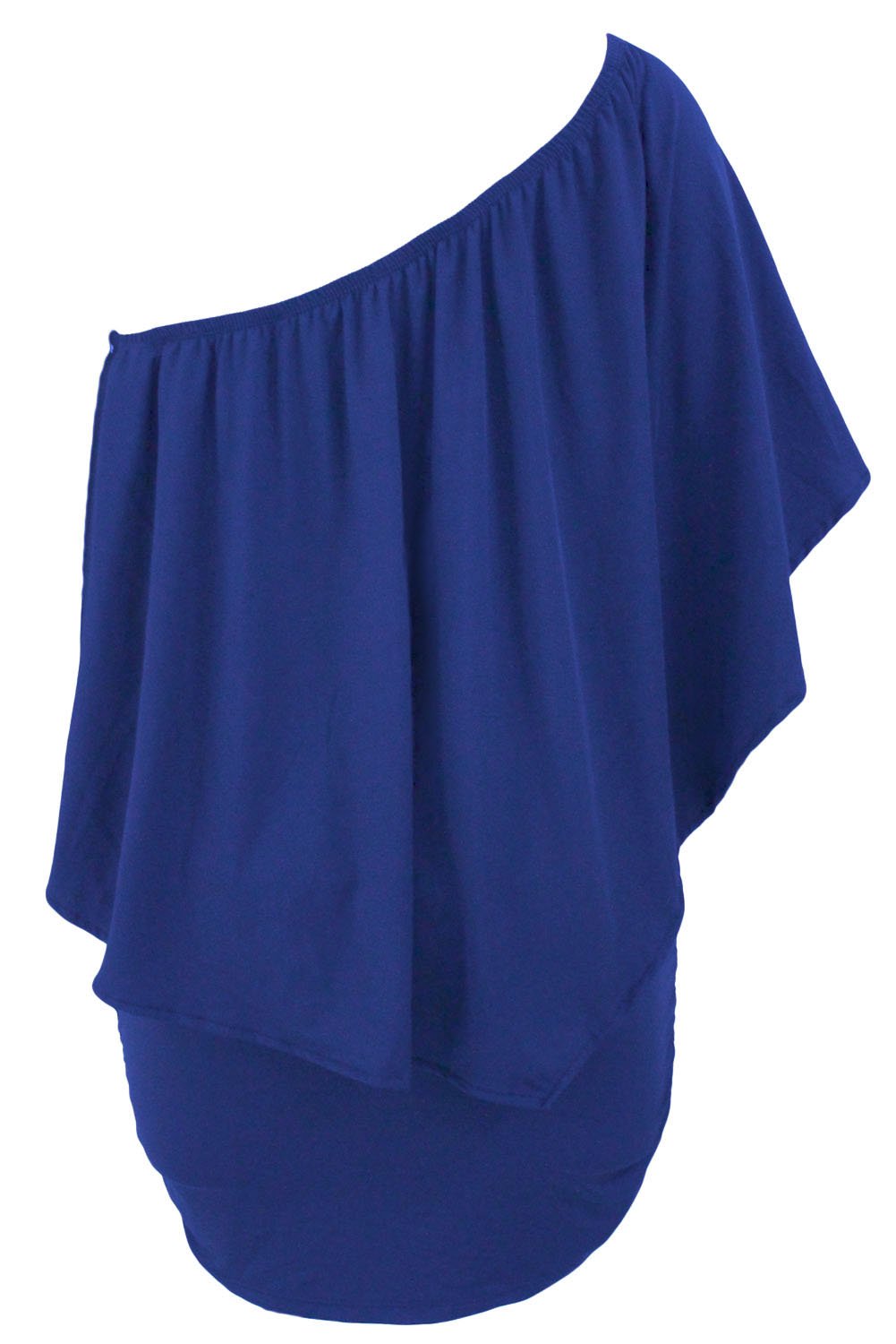 A stylish blue flounce mini dress featuring ruffle layers and an elastic neckline for versatile dressing options, perfect for clubbing and autumn outings.