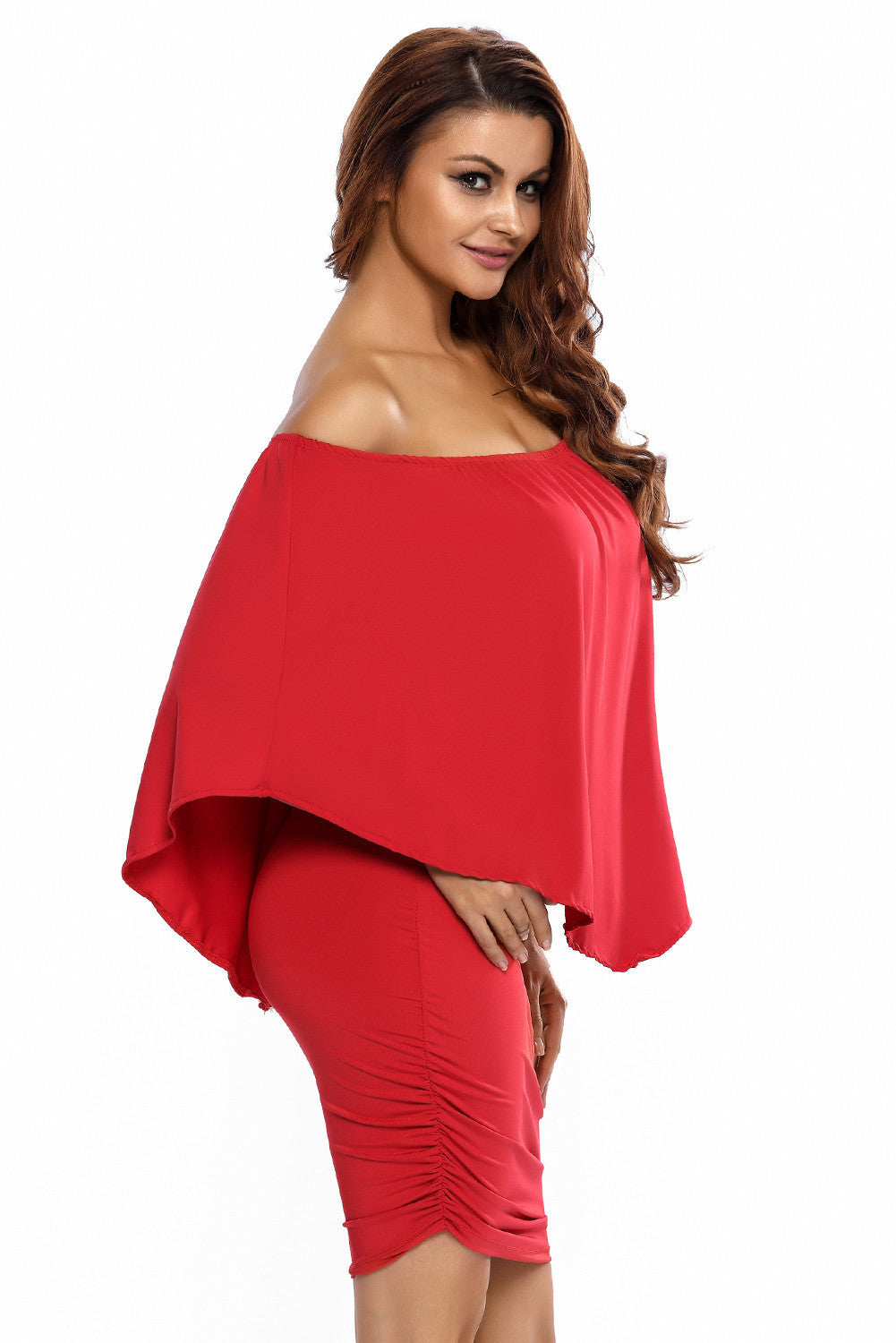 A stylish Multiple Dressing Layered Red Mini Dress featuring a ruffle-layered top and elastic neckline, perfect for clubbing and casual outings.