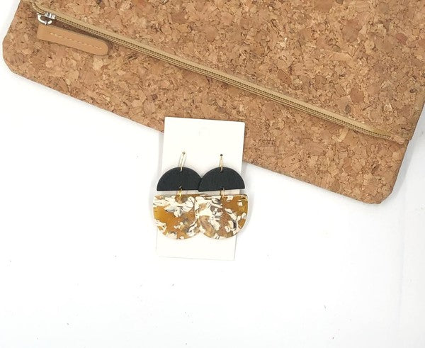 Mustard Acrylic and Wood Deco Drops earrings featuring unique shapes and lightweight design, perfect for stylish outfits.