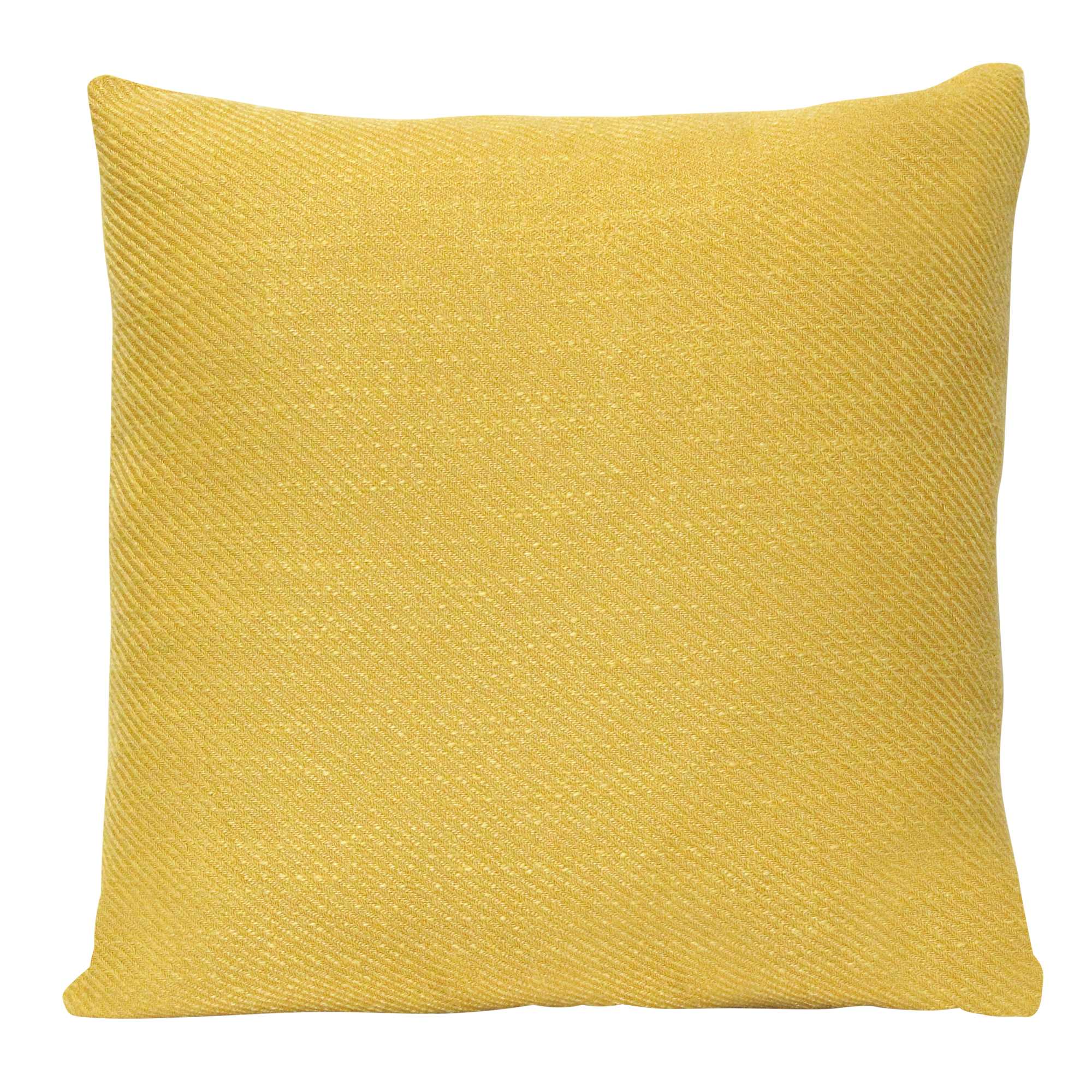 Mustard yellow tweed textured velvet square pillow, 18 inches, soft and stylish for home decor.