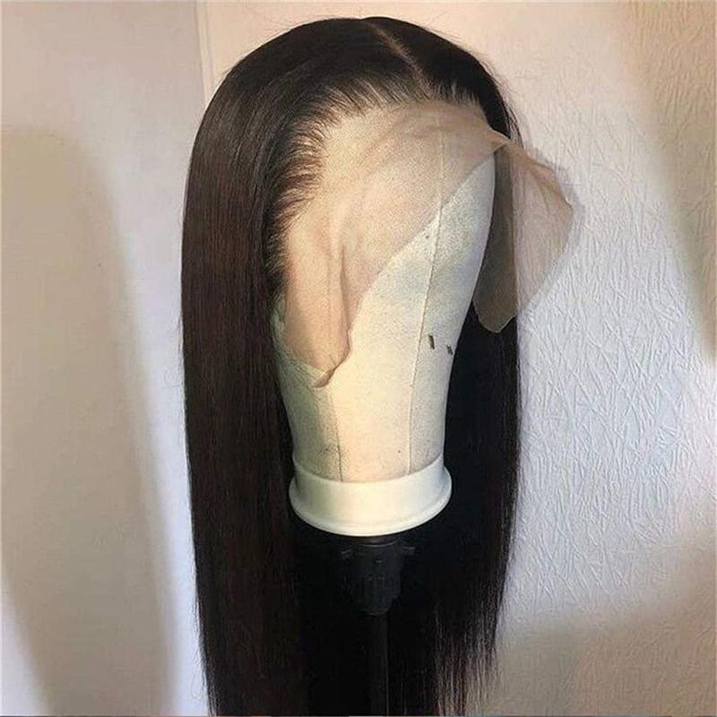 Natural Black 1b# Soft Long Silky Straight Full Lace Wig with baby hair, showcasing its realistic appearance and high-quality fiber.