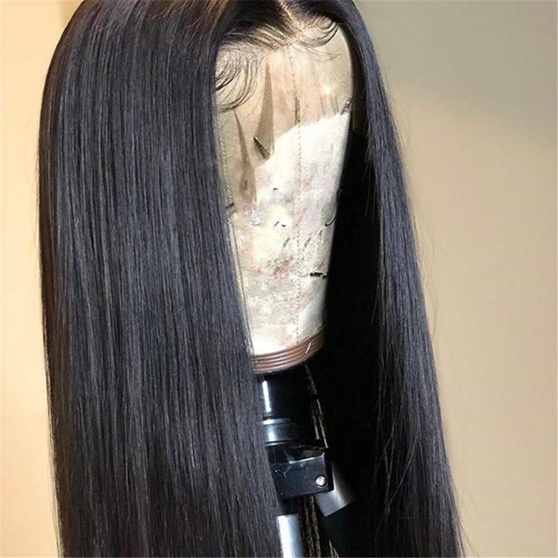 Natural Black 1b# Soft Long Silky Straight Full Lace Wig with baby hair, showcasing its realistic appearance and high-quality fiber.