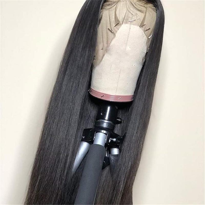 Natural Black 1b# Soft Long Silky Straight Full Lace Wig with baby hair, showcasing its realistic appearance and high-quality fiber.