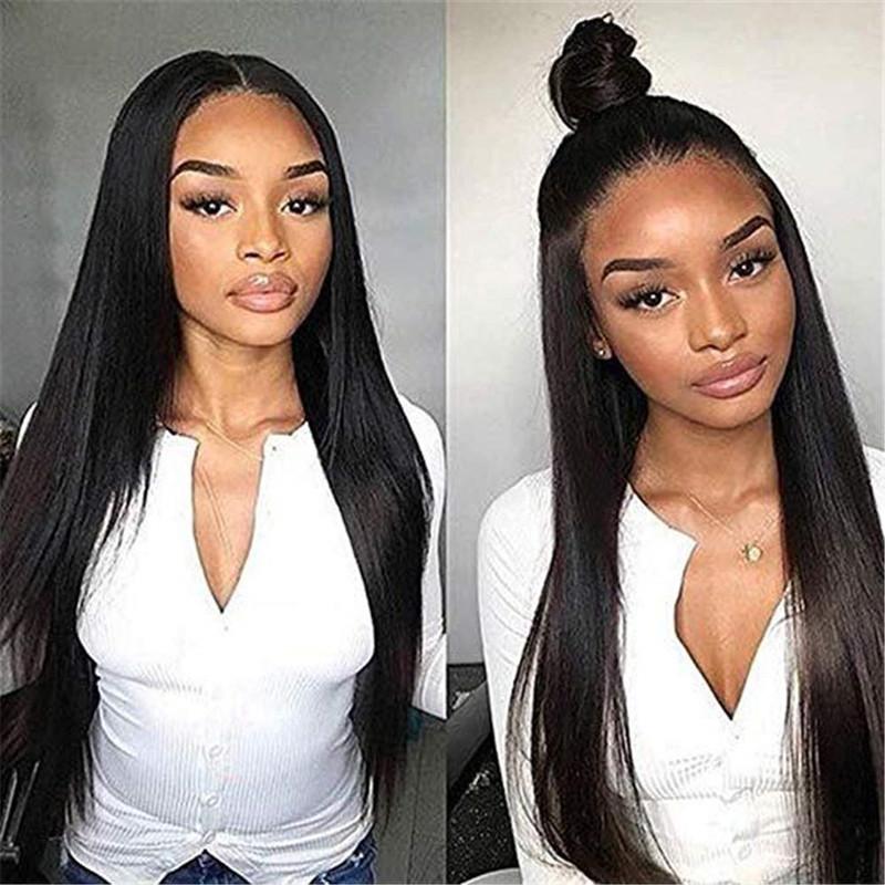 Natural Black 1b# Soft Long Silky Straight Full Lace Wig with baby hair, showcasing its realistic appearance and high-quality fiber.