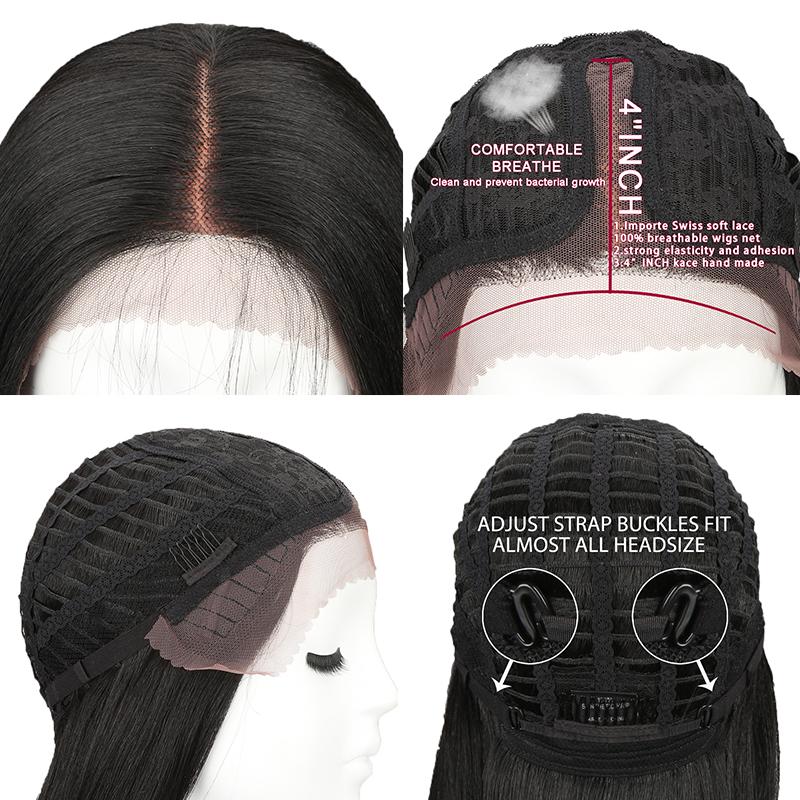 Natural Black 1b# Soft Long Silky Straight Full Lace Wig with baby hair, showcasing its realistic appearance and high-quality fiber.