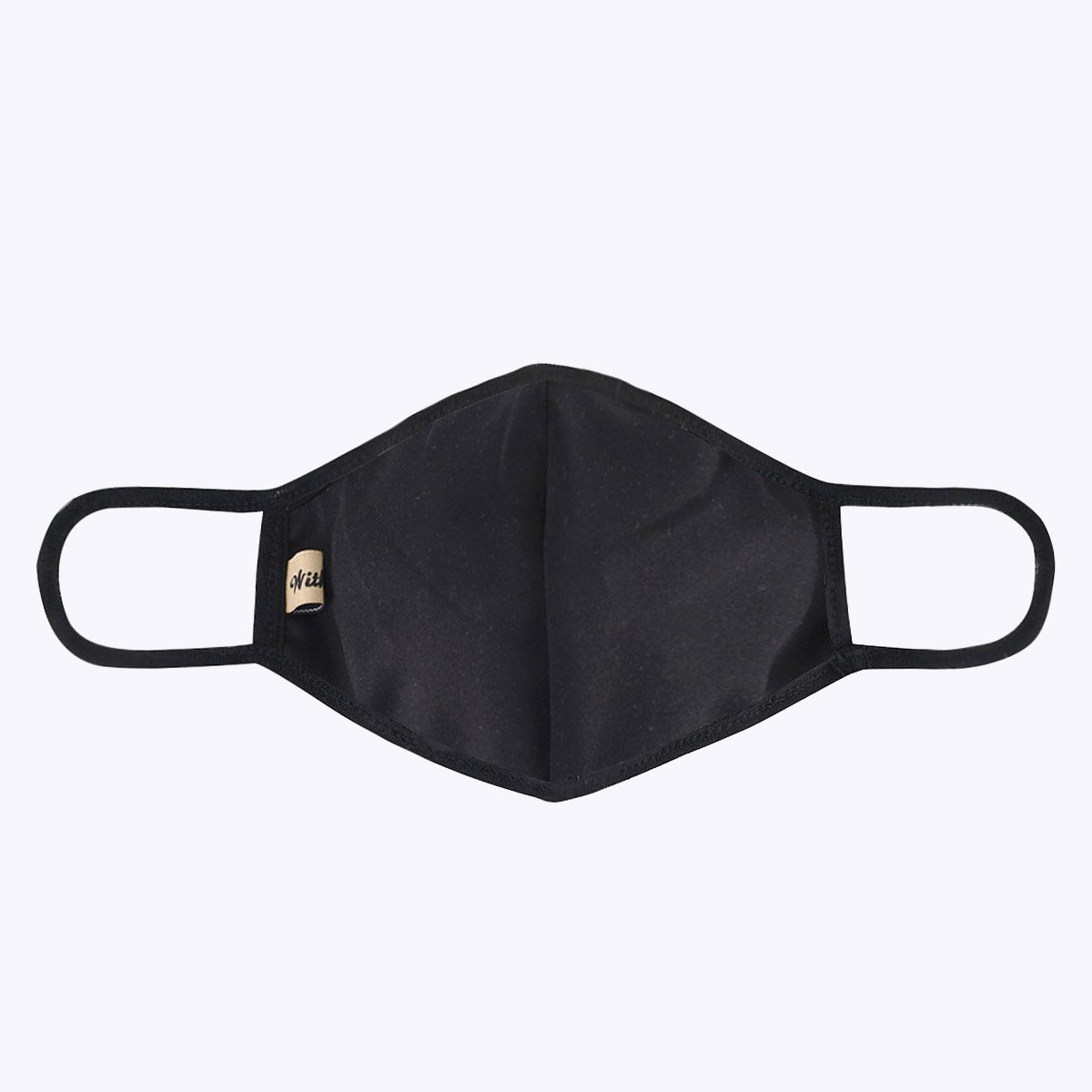 Navy 3-layered face mask with polyester exterior and cotton lining, featuring a replacement filter pocket and comfortable fit.