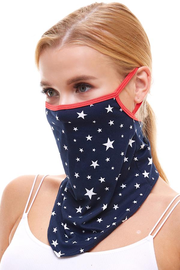 American flag printed neck gaiter bandana scarf face mask with ear loop, fully covering mouth and nose.