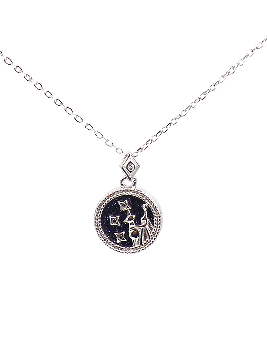 Elegant silver necklace featuring a Virgo horoscope sign pendant, showcasing its intricate design.