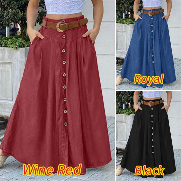 New Autumn Women's Long Skirt featuring a high waist, solid color, and pockets, designed for casual wear.