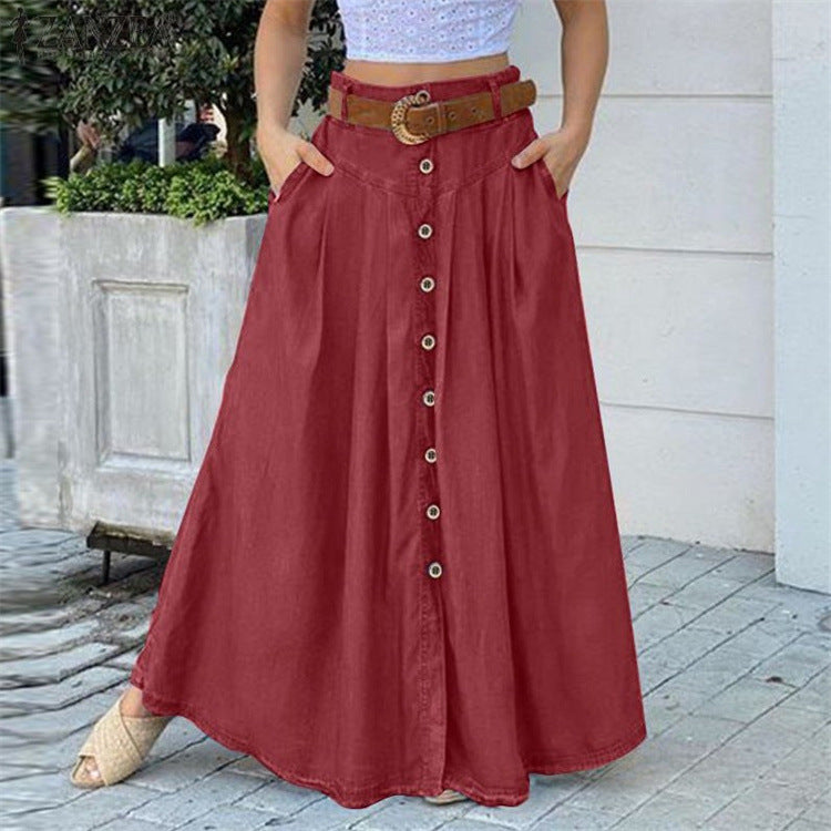 New Autumn Women's Long Skirt featuring a high waist, solid color, and pockets, designed for casual wear.