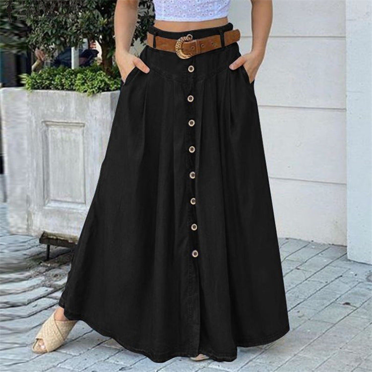 New Autumn Women's Long Skirt featuring a high waist, solid color, and pockets, designed for casual wear.